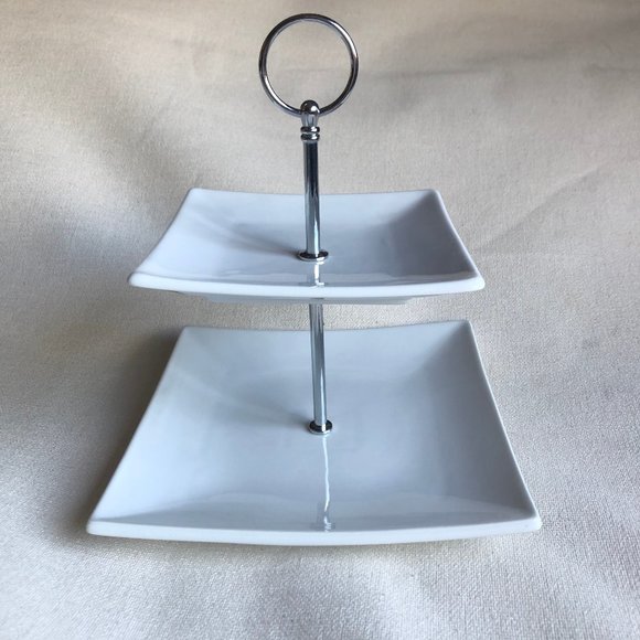 Other - Two Tier Serving Plate White Porcelain